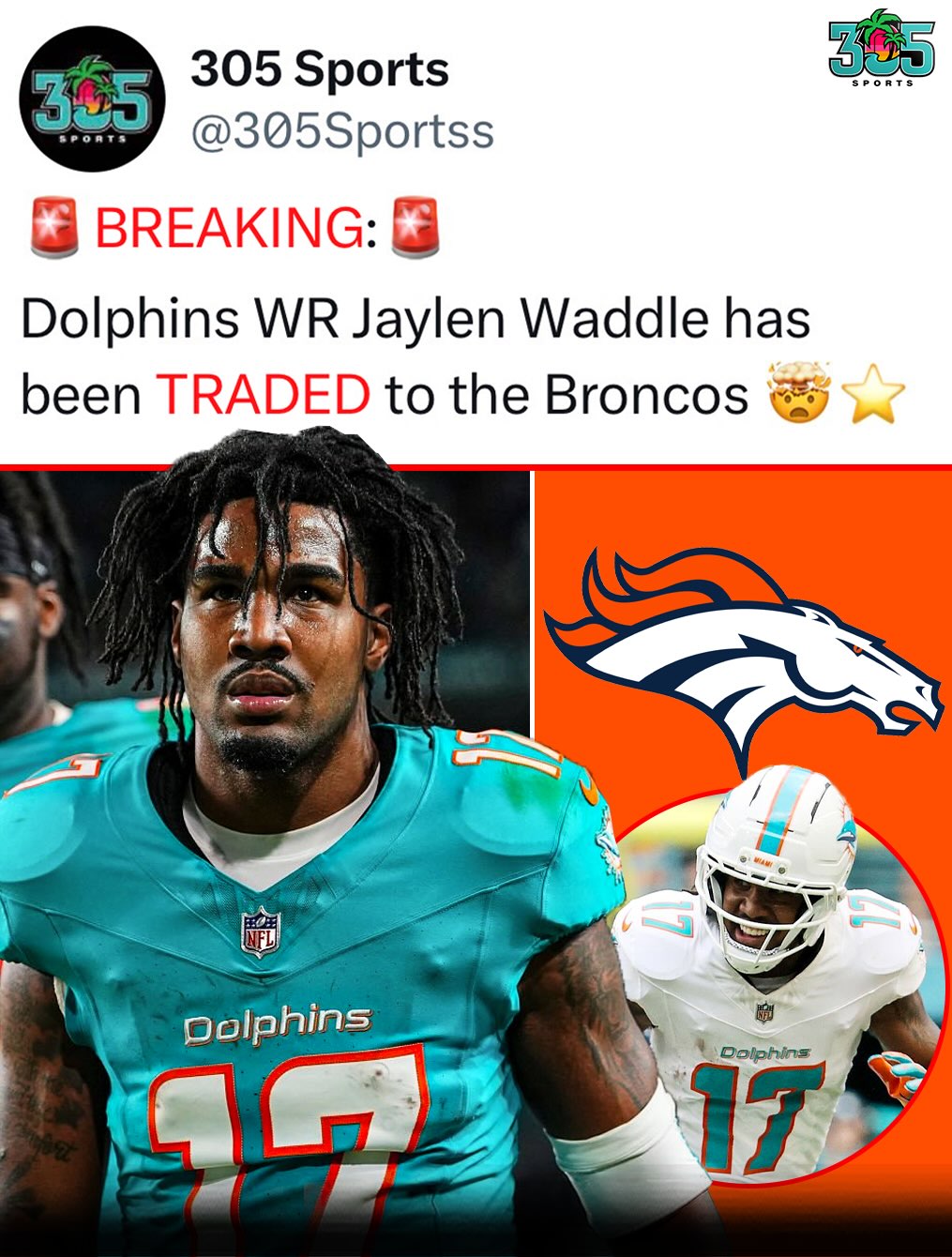 Waddle has been TRADED. Wow 😮🐬

Miami has traded WR Jaylen Waddle to the Denver Broncos. Fins loading up on draft picks.

(via X/ESPN, Getty, Sun Sentinel)