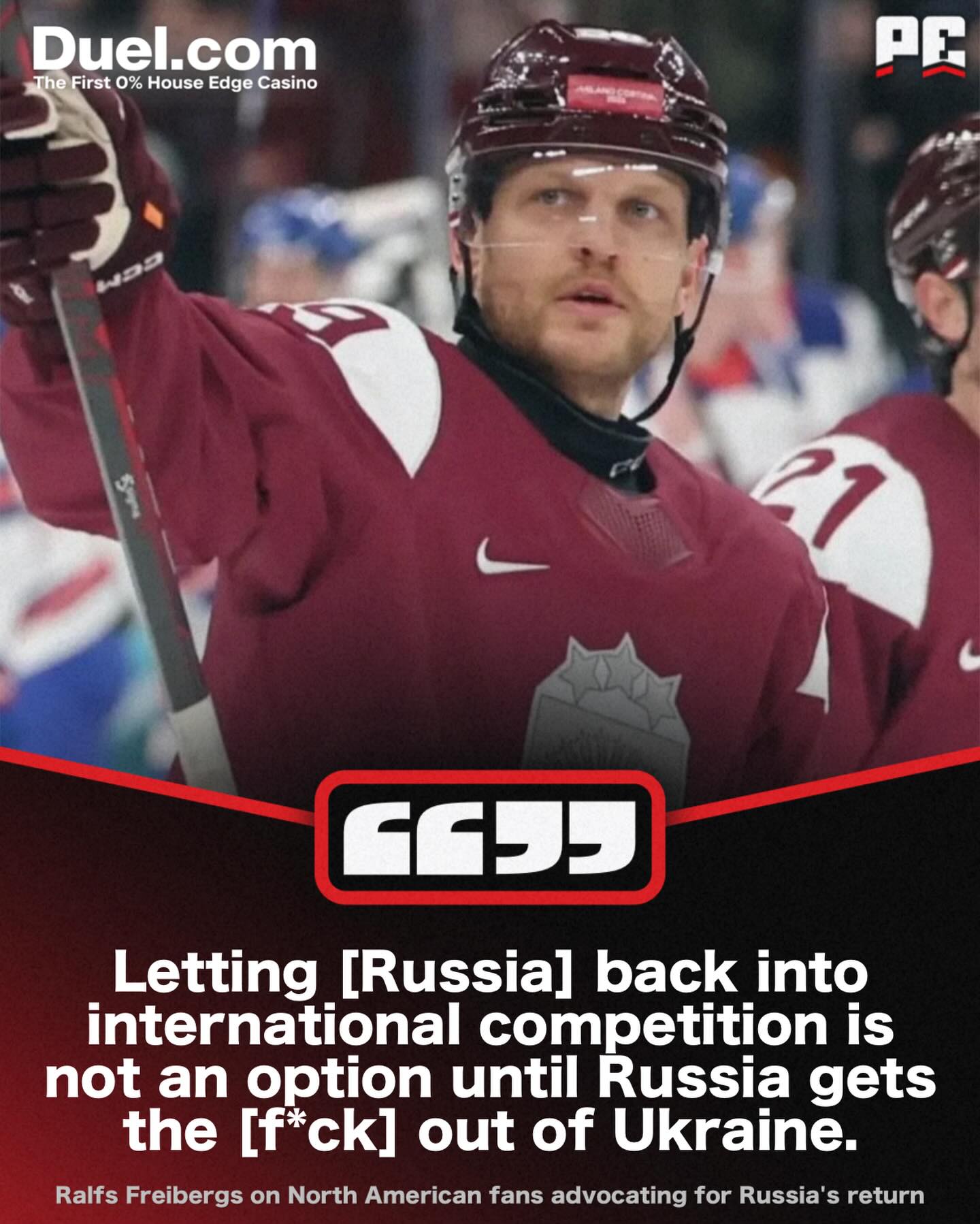 Ralfs Freibergs, an active player for Latvia's mens senior national team, says letting Russia return to international play is "not an option" until they stop their war with Ukraine.

It has been reported that multiple countries told the NHL that they wouldn't participate in the 2028 World Cup if Russia was allowed to play 😳🇷🇺❌
