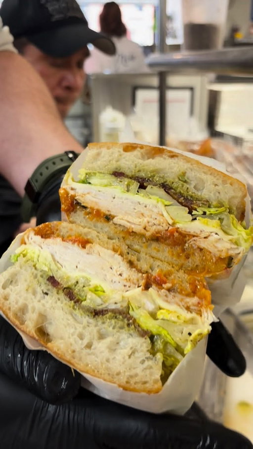 Turkey Avo Sandwich: Turkey, Havarti Cheese, Romaine, Roasted Tomato Jam, Avocado Pesto, On Sourdough Focaccia, Option To Add Thick-Cut Bacon