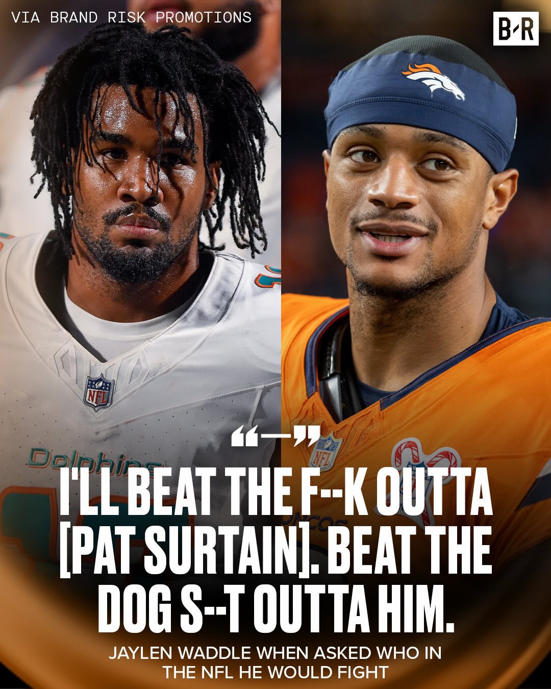 Jaylen Waddle had jokes about a boxing match between him and Pat Surtain II 🤣

The former Alabama teammates are reuniting in Denver 🙌

(via @jaylenwaddle, Brand Risk Promotions)