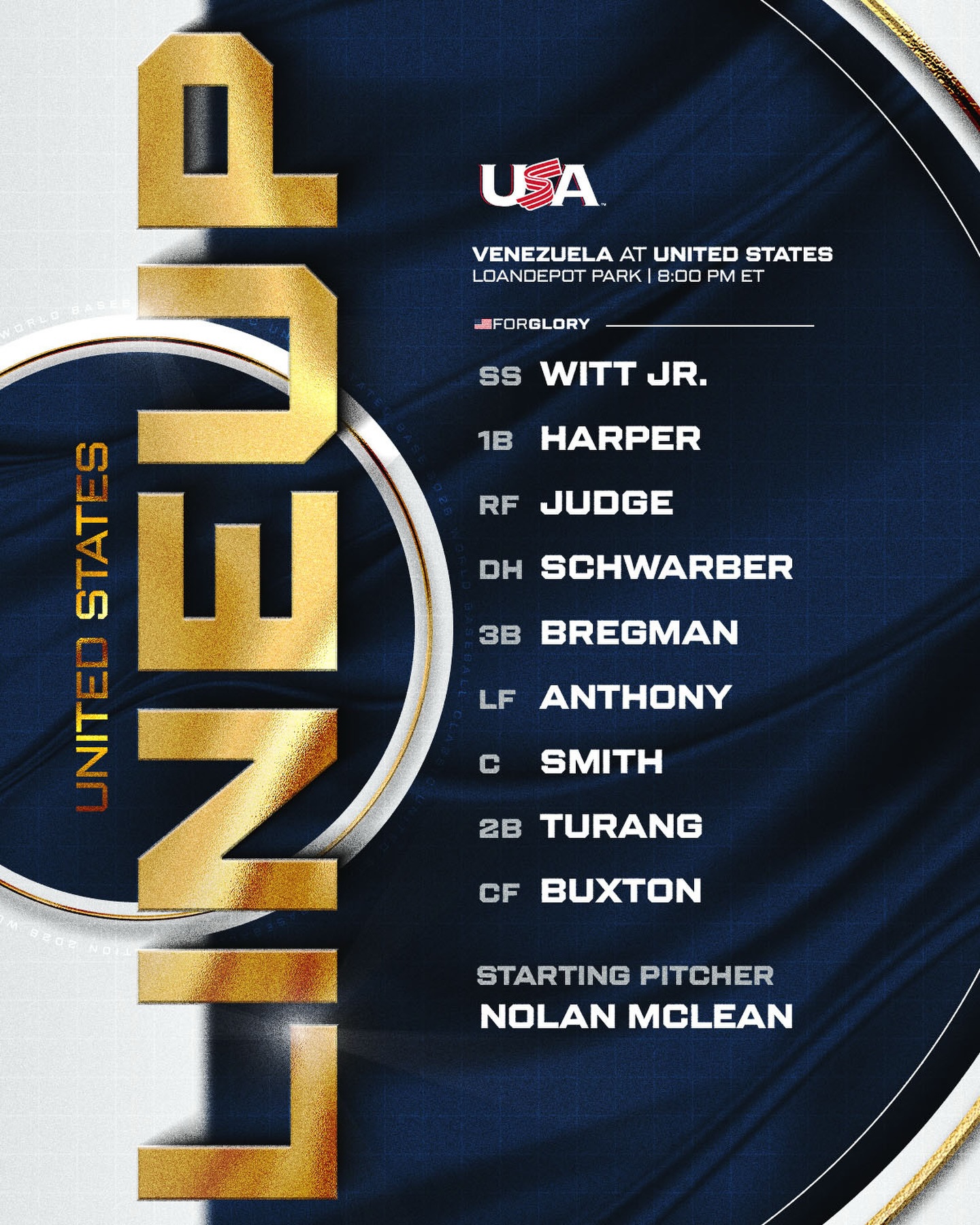 Tonight’s starting lineup in the World Baseball Classic Championship Game against Venezuela