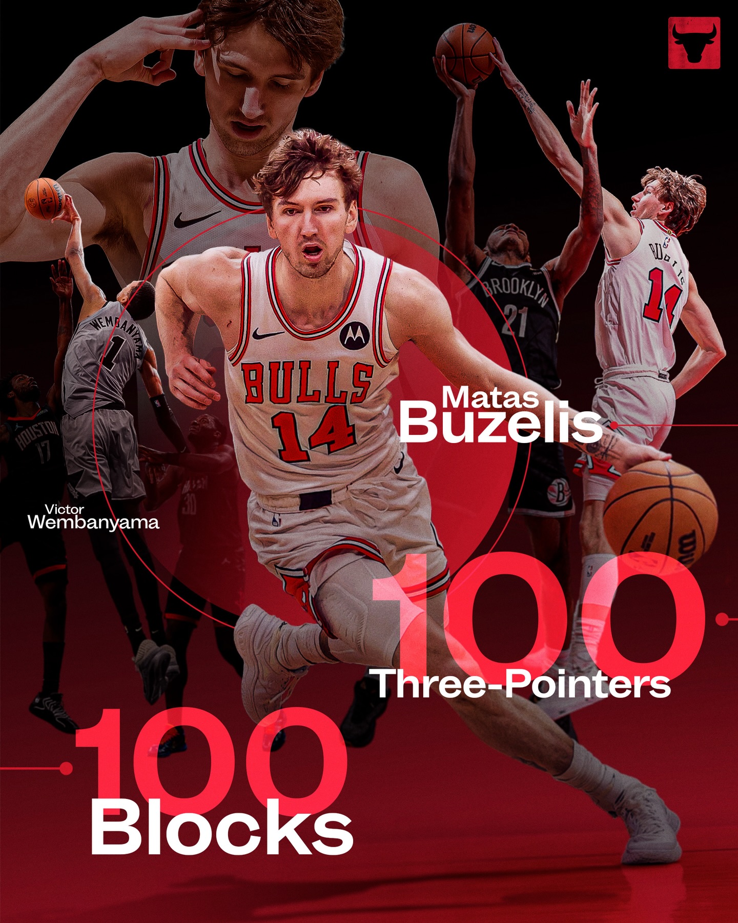 Only two players have 100 blocks & 100 threes so far this season: Matas Buzelis & Victor Wembanyama.