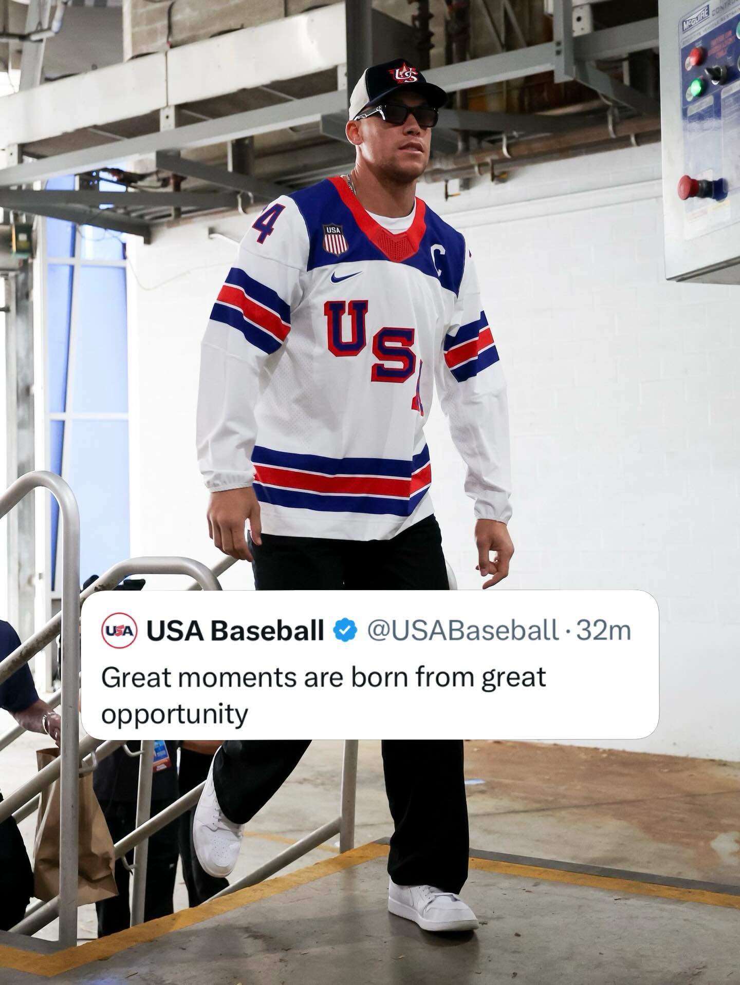 Team USA arrives for the WBC Final wearing the United States Olympic men’s hockey jerseys. 

(via: @usabaseball)