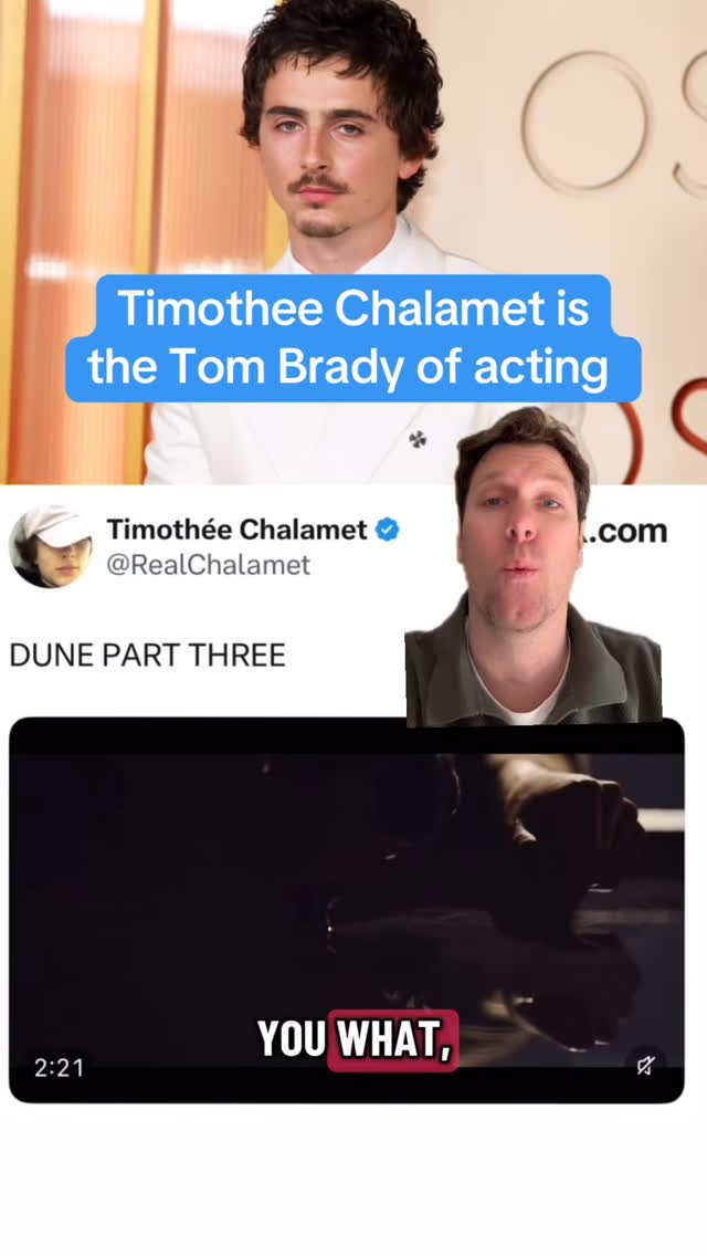 Timothee Chalamet is the Tom Brady of acting. Absolutely relentless. Just lost on the biggest stage and all of his haters are celebrating and then like the next day Dune 3 is announced. You blink and he’s back in the conversation and back at the top of the game. Thats like Brady every time he lost in the SB or playoffs. Kylie Jenner drama, ballet drama, that stuff comes and goes and Chalamet just keeps churning em out. And I don’t think you can bank on a movie like Sinners to be there to stop him every year. He’s just 30 and has no signs of slowing down. I remember eventually just giving up on trying to disparage Brady bc of his body of work…I think that’s exactly what’s gonna happen with Chalamet in Hollywood