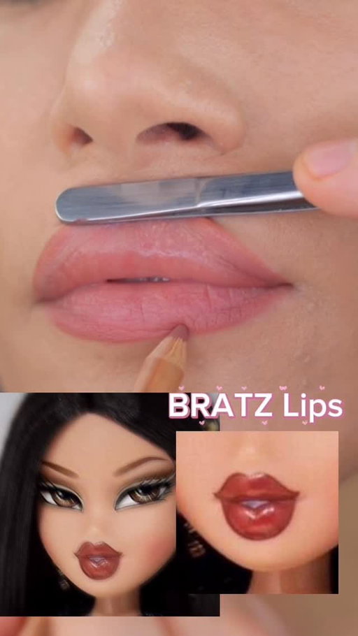Bratz lips make-up tutorial 👄🖤

Products used: 
@makeupforever wherever walnut
@colourpopcosmetics lippie stix (can’t remember the shade, will update caption later🫶🏼💕)