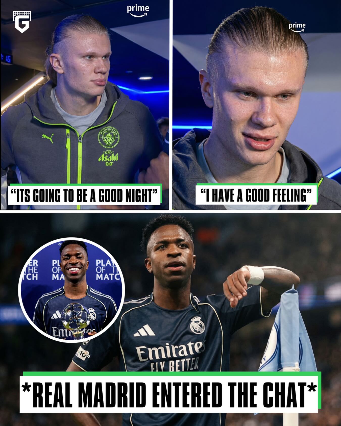 🗣 Erling Haaland before kickoff:

“It’s going to be a good night... I have a good feeling” 😅

Fast forward 90 minutes and Real Madrid are through 5-1 on aggregate thanks to Vinicius Jr.😤