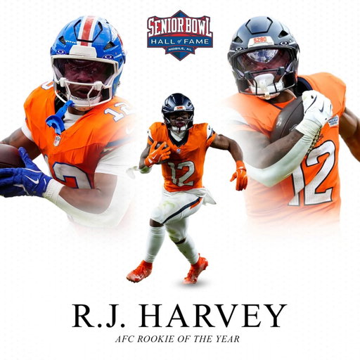 R.J. Harvey — AFC Rookie of the Year

A second-round pick who emerged as a key weapon for Denver, Harvey totaled 896 yards from scrimmage and 12 touchdowns on 193 touches in 2025. He stepped into a larger role late in the season and became a major contributor down the stretch.

#TheDraftStartsInMobile