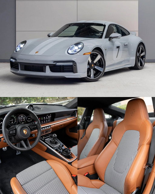 Available - 2023 Porsche 911 Sport Classic 
Painted in Sport Gray Metallic over a Heritage Design Interior Classic in Black/Semi-Aniline Classic Cognac, this Porsche is equipped with features such as Lane Change Assist, Lightweight and Noise Insulated Glass, Burmester High-End Surround Sound System and more. Find your Porsche. Browse through the link in bio.