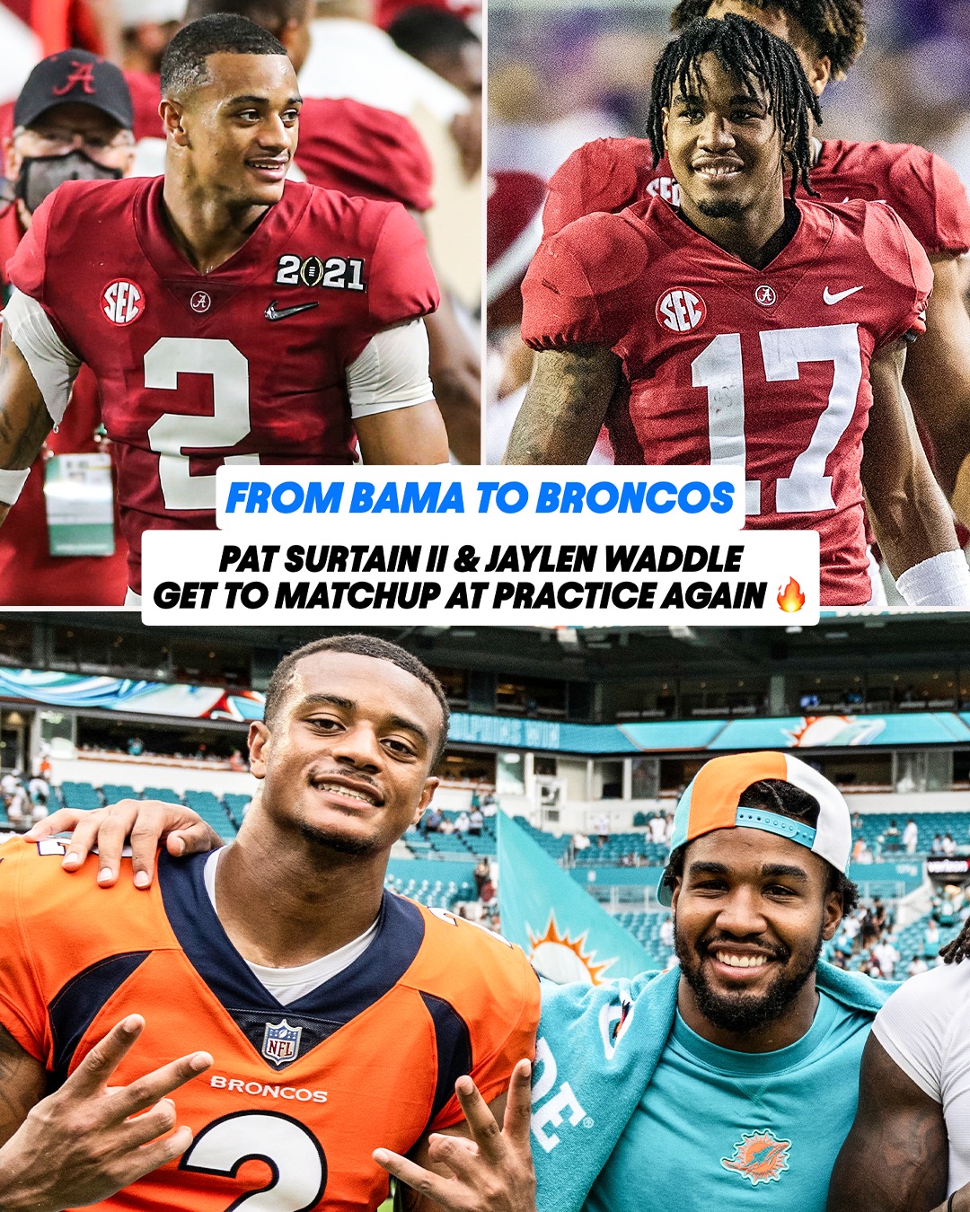 Gonna be just like the Bama days for Jaylen Waddle and Pat Surtain II 🐘

(via @jaylenwaddle)