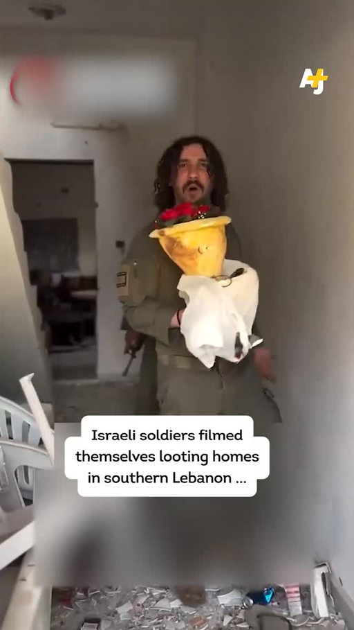 A group of Israeli soldiers filmed themselves looting homes in Lebanon – like they did in Gaza.⁣
⁣
Israel’s assault on Lebanon has forcibly displaced over 1 million Lebanese people in less than 3 weeks⁣. 
⁣
#Lebanon #SouthernLebanon #IsraeliSoldiers #Looting #PrivateProperties