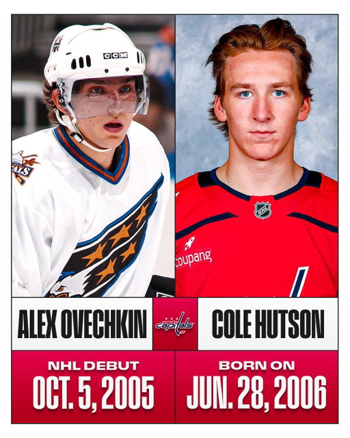 Fun fact: @colehutson23 is @aleksandrovechkinofficial's first teammate born after he made his NHL debut 🤯