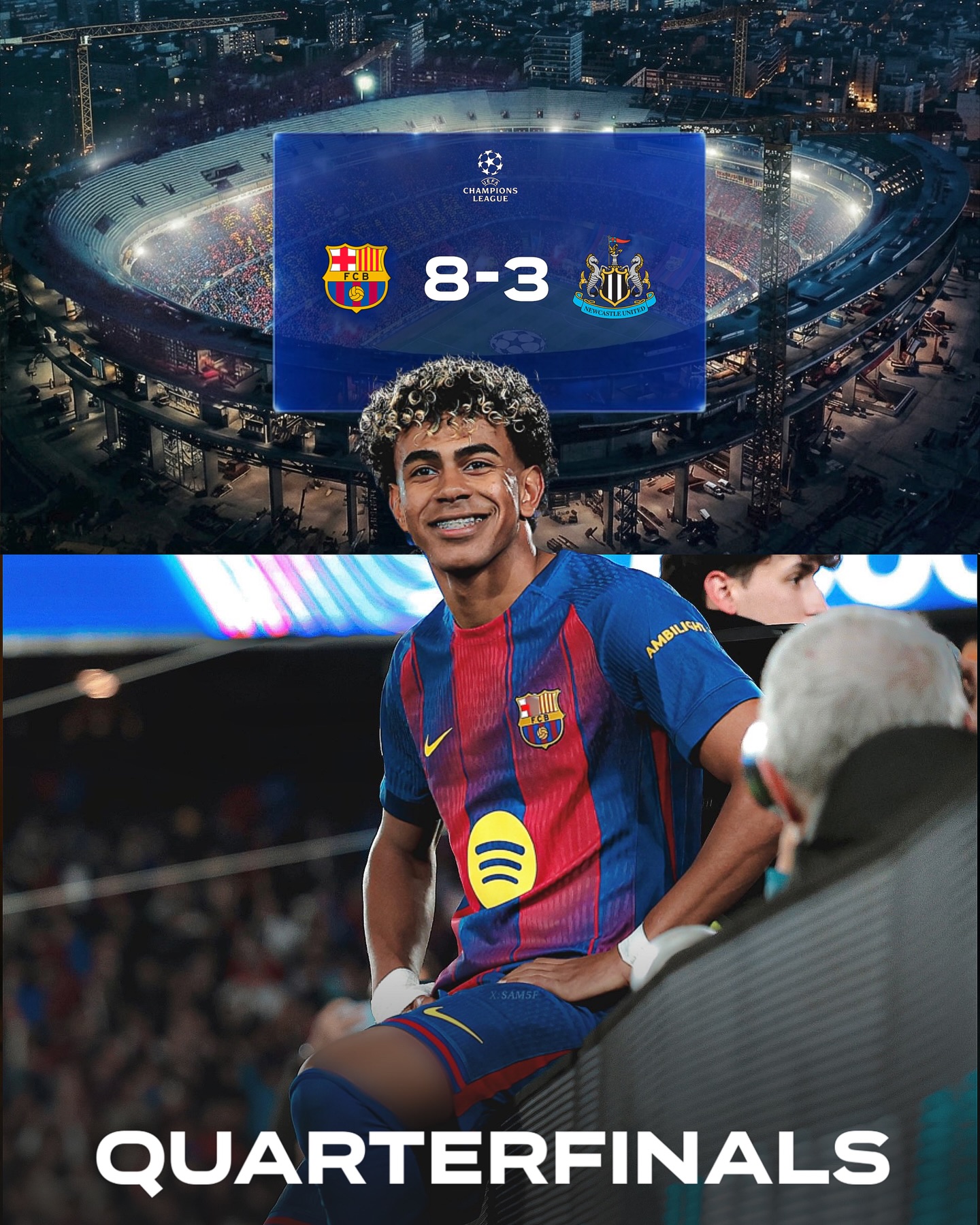 BARÇA MAKES IT TO THE CHAMPIONS LEAGUE QAURTERFINALS WITH A FULL RESULT 8-3, DEMOLISHING NEWCASTLE!

THE BEST CLUB IN THE WORLD!