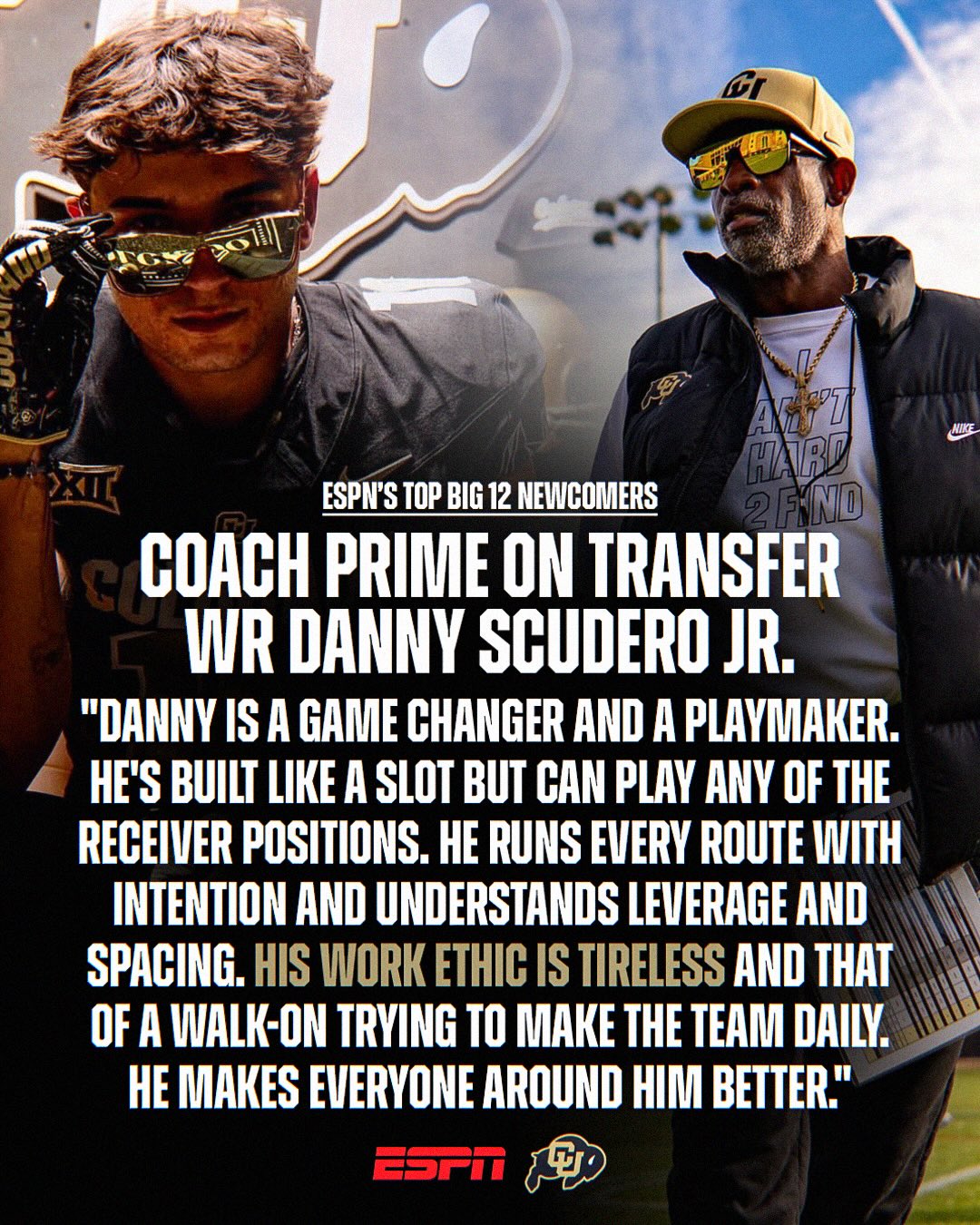 Colorado got a steal in the transfer portal in Danny Scudero Jr., he’s earning high praise from Coach Prime 🦬

Full article on ESPN, link in our story.