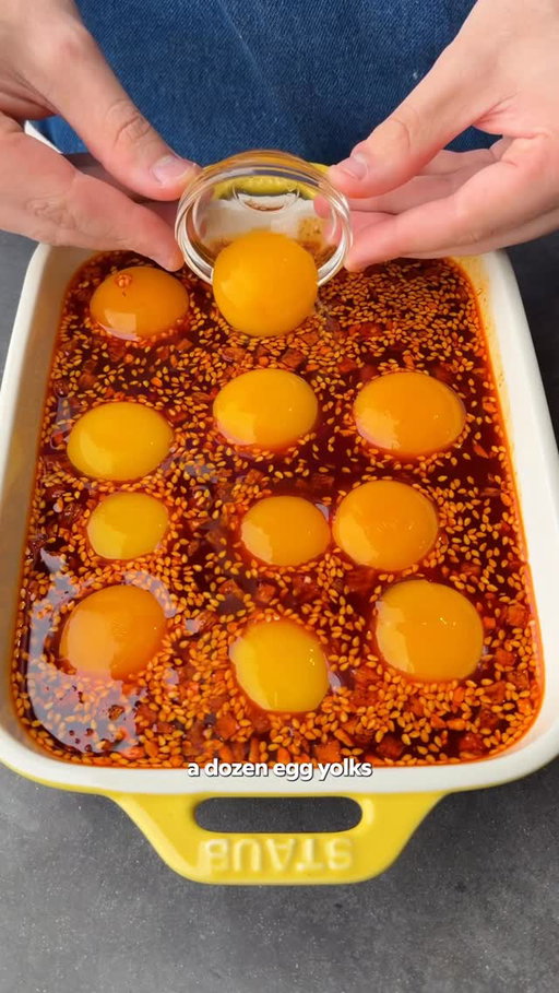 CONFIT EGG YOLKS IN CHILI CRISP #recipe #cooking #eggyolks #confit #chilicrisp