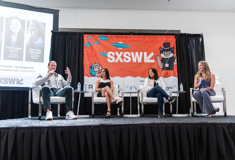 Great being a part of this unique panel discussion at SXSW with some of the most talented & influential people in the world of flag football including arguably the best female player in the world, Diana Flores. We spoke about the growth and influence of the game leading up to the Olympics in 2028 and the impact it is having on the sport of football globally!  @sxsw @dianaflres33 @unrivaledflag
