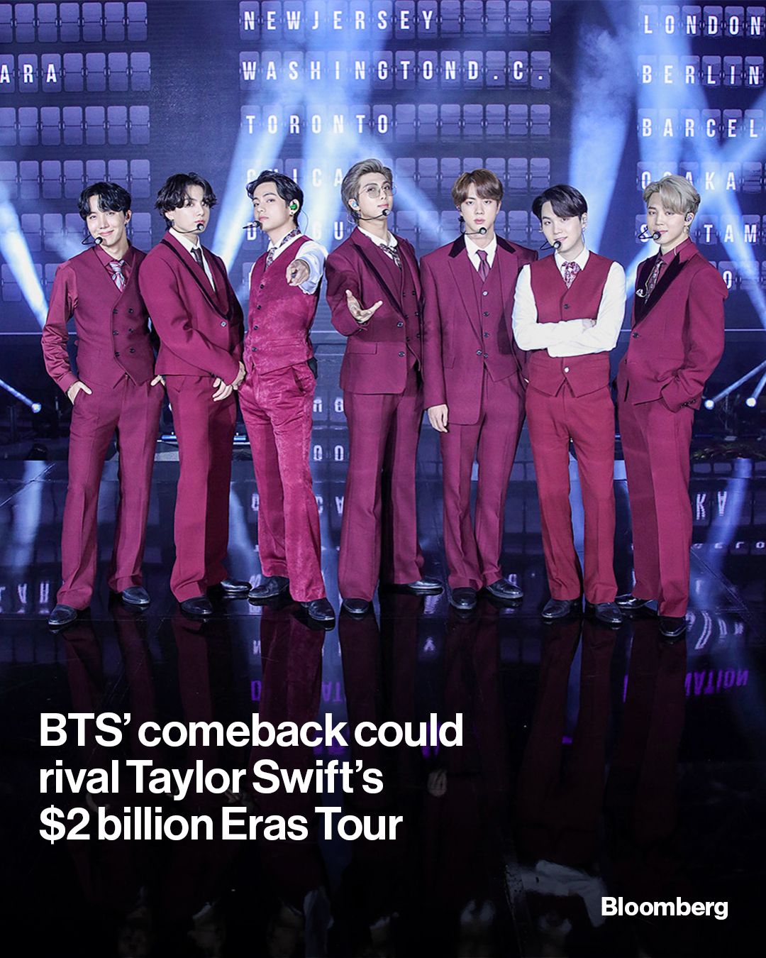 After a near four-year hiatus, K-pop megastars BTS are back with a new album, a live-stream deal with Netflix — and a world tour that could rival Taylor Swift’s record-breaking $2 billion Eras Tour in earnings. Tap the link in bio for more.

📷️: Big Hit Entertainment/BBMA2020/Getty Images