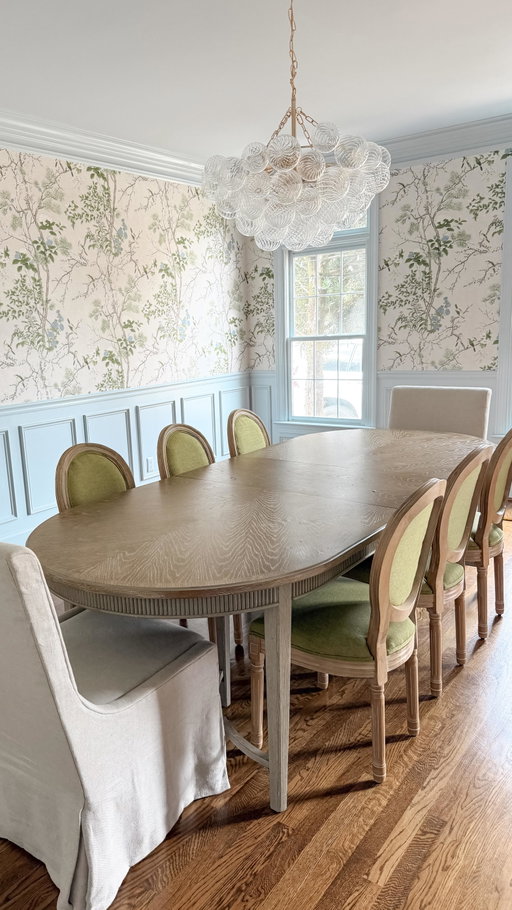 We’ve owned these affordable dining chairs for 5 months and are obsessed with the look & quality. Comment LOVE and I’ll send you the sources 👇🏼

When I first posted these back in November they went mega viral! Rightly so, they are crazy affordable and come in multiple colorways. Worth mentioning they are COMFORTABLE.

My office isn’t done yet so I spend my days sitting at the dining table working and sitting on them. Highly recommend! 

Linking my wallpaper, dining table and #lookforless light as well 🔗