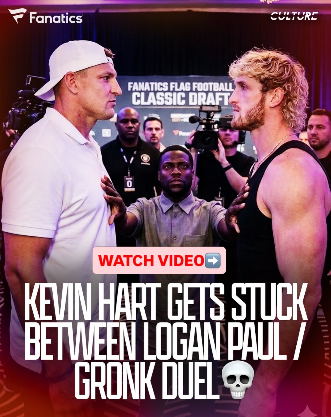 Things got chippy at the @Fanatics football classic and Kevin Hart got stuck right in the middle of it🤣😳

Who wins in a Gronk / Logan Paul fight?🥊💭

(via: @Fanatics)
