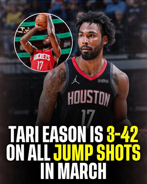 Tari Eason is suffering an outlier cold stretch right now. 1-28 on threes and 3-42 on all jumpers in March🥶

Eason is a career 35% 3P shooter on positionally average volume, and up to 37% this year on 6 attempts per 36 minutes.

His three-point shooting, both accuracy and volume, have taken a significant leap in 2026, which makes his March shooting splits even more jarring.

h/t @bradeauxnba
