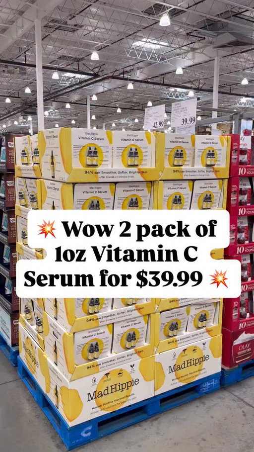 💥 Wow 2 pack of 1oz Vitamin C Serum for $39.99 💥 

This award-winning @madhippiebeauty Vitamin C Serum is a harmonious blend of antioxidants that sinks beautifully into skin to leave it soft & glowing!

BENEFITS:
Tightens , Brightens , Smooths and plumps!

I’ve personally been using this for 2 years and love it! 

Utilizing Sodium Ascorbyl Phosphate, an advanced & stable form of vitamin C, this serum works wonders on aging, sun damaged and acne-prone skin. It also has amazing reviews 👏 Other High quality ingredients include vitamin E, Ferulic Acid, Konjac Root, Hyaluronic Acid, Camomile Extract, and Clary Sage.

In the morning massage 2-4 drops into skin after cleansing. Follow with moisturizer and SPF. Can be layered over Vitamin C Toning Mist.

#costco #madhippie #vegan #vitaminc