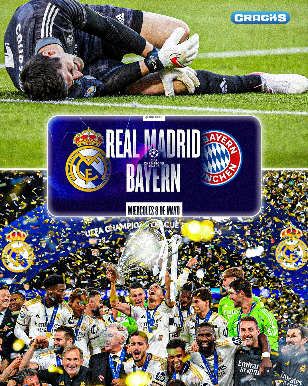 ¿SE REPITE LA HISTORIA? 👀⚪

📅 19 de marzo de 2024: el Real Madrid anuncia la lesión de Thibaut Courtois que lo deja fuera meses, después eliminan al Bayern de Múnich y ganan la Champions.

📅 19 de marzo de 2026: el Madrid anuncia otra lesión de Courtois que lo dejará fuera un tiempo… y su próximo rival es el Bayern.