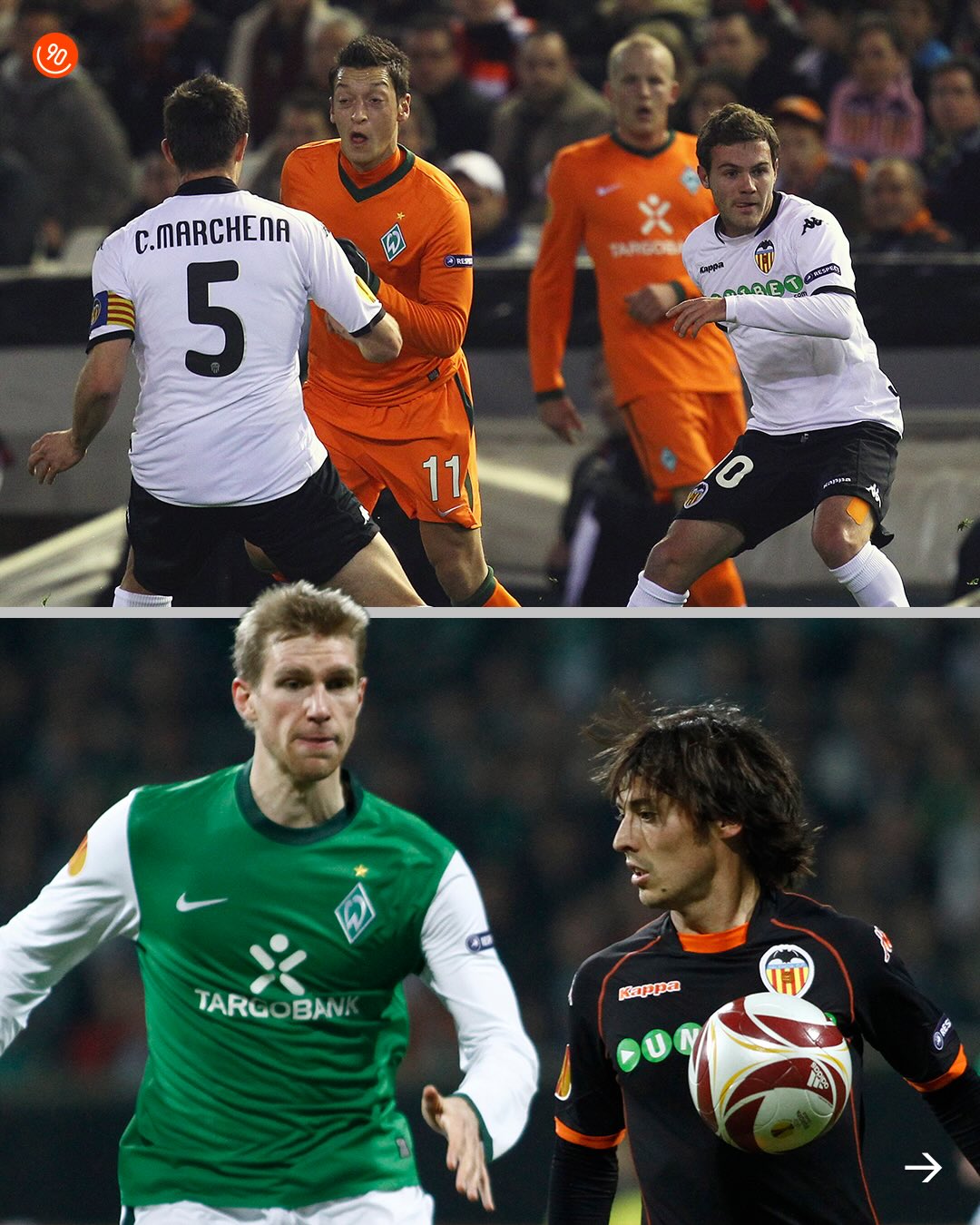 The 2010 Europa League Round of 16 tie between Werder Bremen and Valencia may have been the greatest Europa League matchup ever.

After a 1-1 draw in the first leg, the sides played out a 4-4 draw with David Silva recording 3 assists and Mesut Özil setting up the late equaliser. 

With the likes of David Villa, Juan Mata, Per Mertesacker and Jordi Alba also on the pitch, it’s one of the most talented fixtures at this stage of the competition.

Valencia progressed via the away goals rule but went out in the next round to Sergio Agüero and Diego Forlán’s Atlético Madrid.

With Özil joining Real Madrid and Silva going to Manchester City the next summer, you really had to be there.