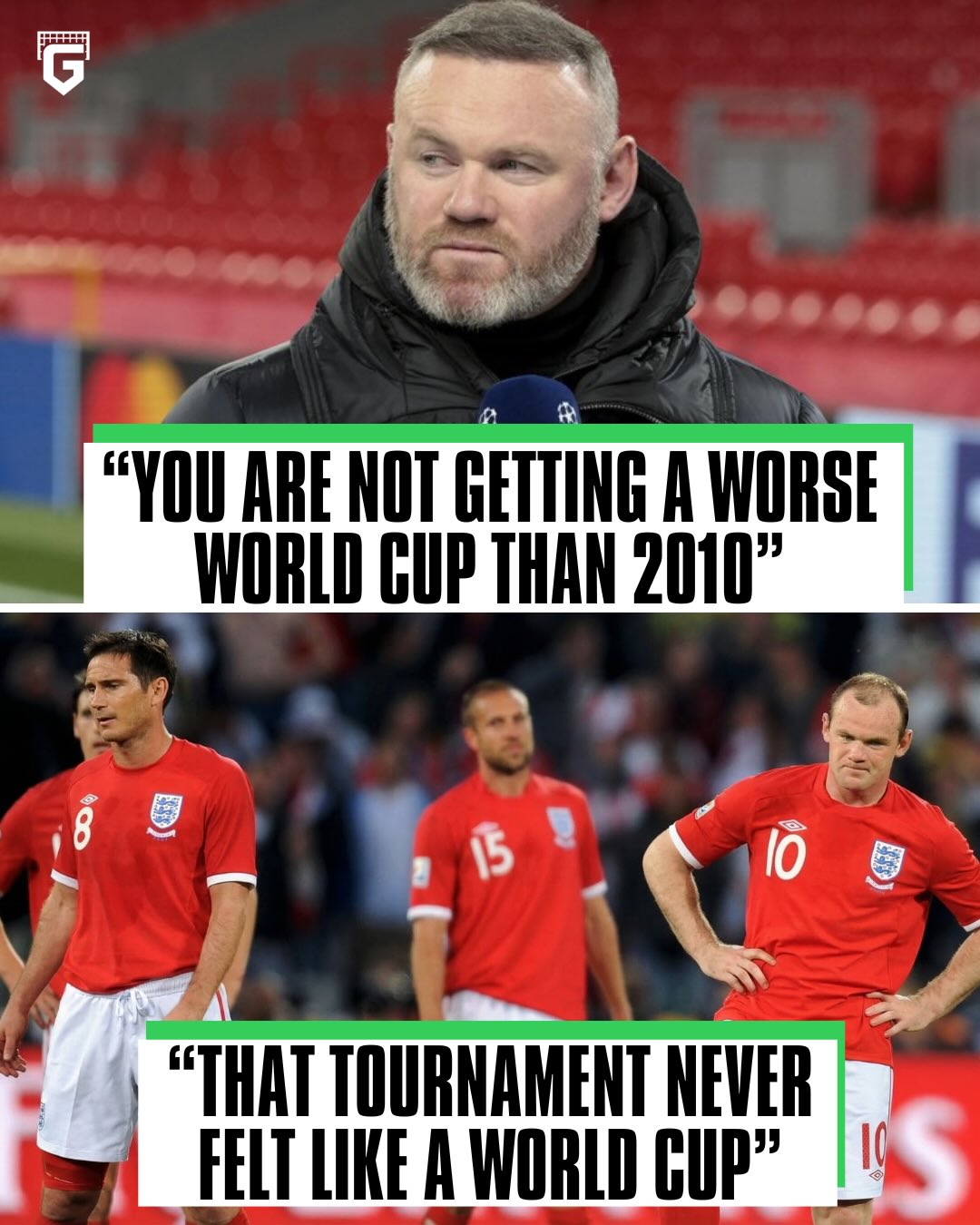 🗣️🏴󠁧󠁢󠁥󠁮󠁧󠁿 Wayne Rooney: “You are not getting a WORSE World Cup than South Africa in 2010. That tournament NEVER felt like a World Cup.”

Someone take the microphone away! 😂