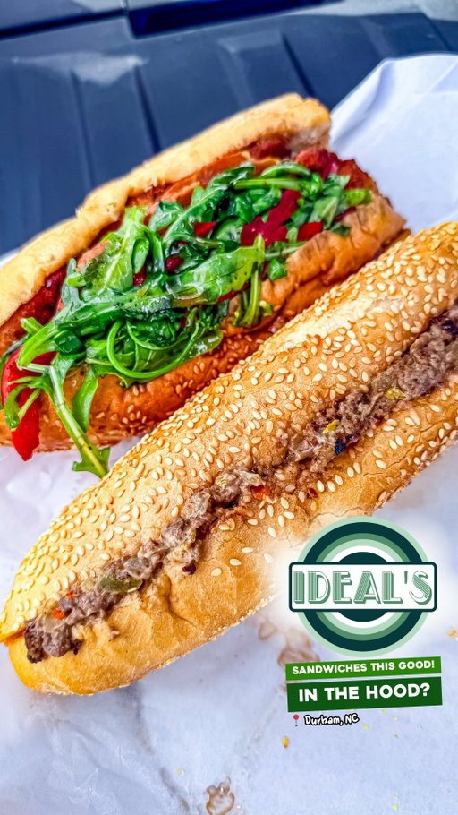 🗣The hype is REAL!! - Durham, NC!
We made a mistake and purchased small (6 inch) sandwiches because we were not sure if we’d like them… I WISH we had of purchased the footlong large sandwiches instead! These sandwiches are INSANE! The HYPE is real! Durham’s super popular @idealsdurham has a perfect sandwich that you need to try! I didn’t know sandwiches in the hood could be this GOOD! 🤣 ENOUGH said, your turn to get 🅃🅁🄰🄿🄿🄴🄳! 

We tried… 
UNCLE PRIMO’S CHICKEN CUTLET - $10 / $18.50
HARLEM CHOPPED CHEESE - $10 / $16

PROTIPS:
😍 Bread is made daily! Always FRESH
🤟🏽 Started by 2 friends who met in culinary school! 
🚨 Closed Tuesday & Wednesday
🙏🏽 Small shop, be patient if lines!
⛔️ Closes 3pm Thursday - Monday

•••••••••••••••
📍 @idealsdurham ⭐️ 5 out of 5
  2108 Angier Ave, Durham, NC 27703 
  919-724-0241
•••••••••••••••
#raleighfoodpics #nctriangle #raleigh #chapelhill #chapelhilleats