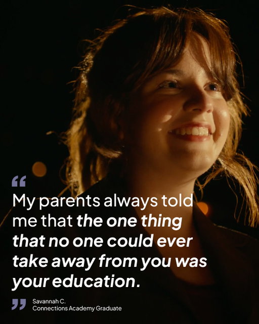 Savannah took her parents advice and created a bolder, brighter future for herself at @connectionsacademy by Pearson.

Watch Savannah’s full story and discover the real power of learning. Link in Bio. 

#SeeYourselfBigger