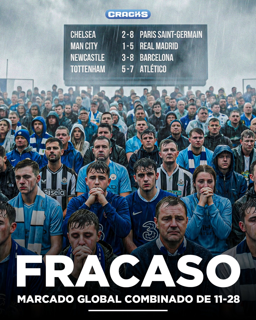 4/6 INGLESES FUERA EN OCTAVOS. 🏴󠁧󠁢󠁥󠁮󠁧󠁿

La Premier League se quedó solamente con 2 equipos en la Champions. 4 cayeron en octavos.

¡Con marcador global entre todos de 11-28! 😳