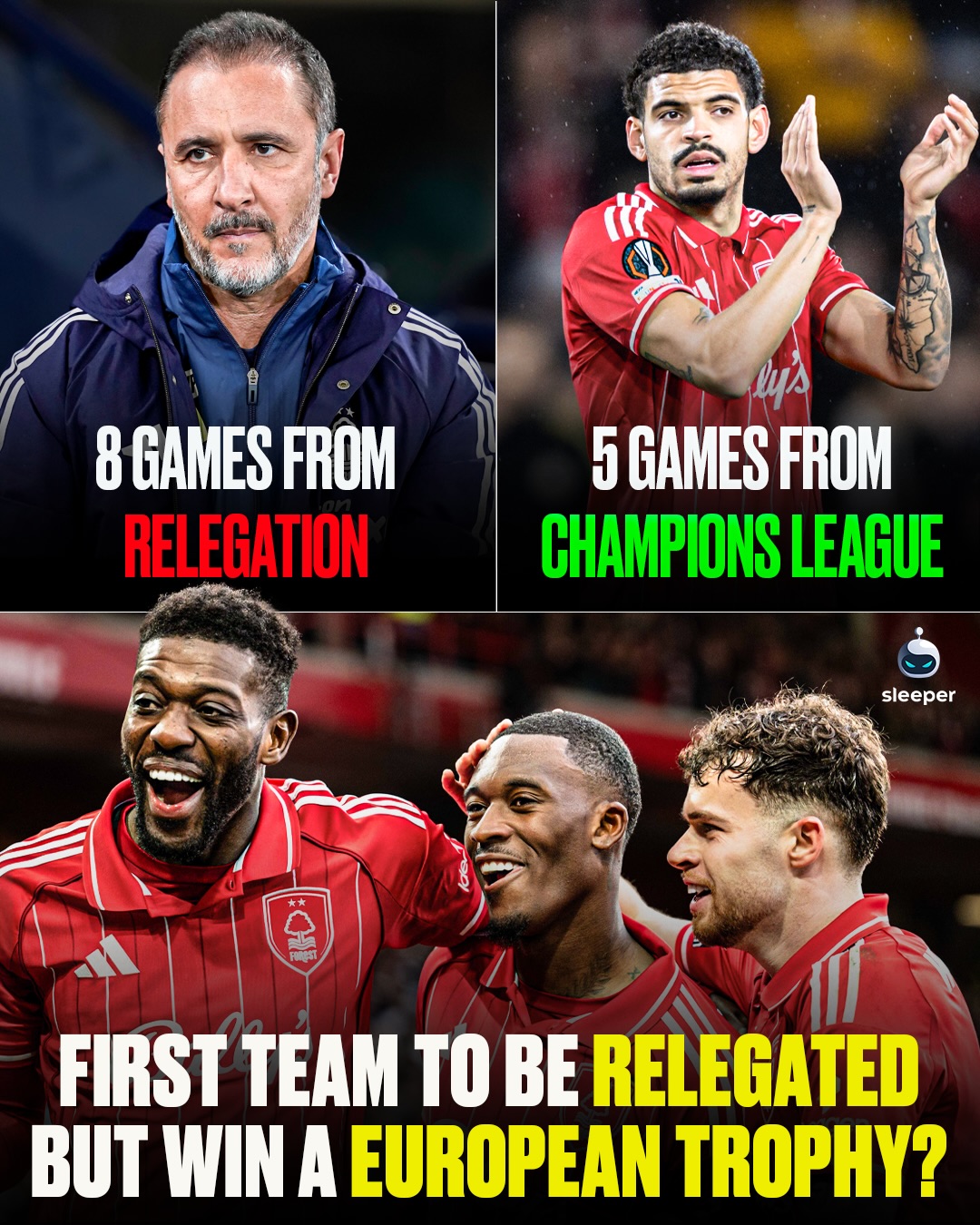 First team to be RELEGATED but win a European trophy in the same season? 🔴🤯

Nottingham Forest have had a chaotic season and this would just about sum it all up. 😬

Imagine they’re playing 46 Championship games with Champions League midweek… 😅

Would Marinakis and the fans view a European trophy and UCL qualification as a success despite Premier League relegation? 🤔

#nffc #europaleague