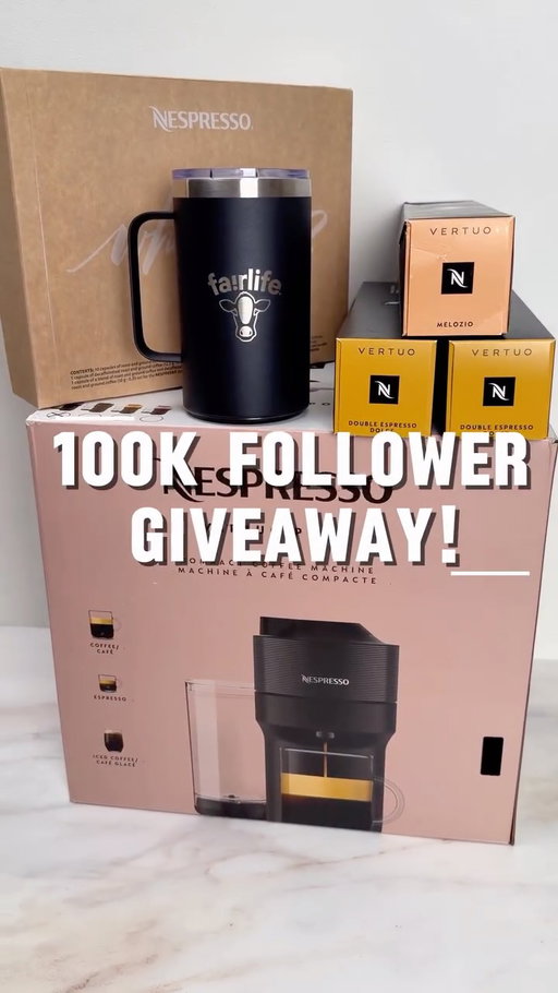 GIVEAWAY CLOSED 

✨ 100K FOLLOWER GIVEAWAY✨

We hit 100k followers! 🙌🎊 To celebrate, we’re giving away a Nespresso machine to show our appreciation! Thanks for being part of our growing community – we couldn’t have done it without you🥛🩵
Giveaway includes:
1 Nespresso Machine
Nespresso Pods
Coffee travel tumbler
1 $25.00 gift card
 
To enter, complete the following before midnight PST on 3/22.
✅Follow @fairlife
✅Like this post
✅Comment your favorite fairlife coffee recipe and tag a friend
✅Share this post to your stories
❗1❗️winner will be randomly selected and individually messaged the week of March 23. Good luck!
 
PLEASE READ BELOW!
Rules and Disclaimers:
- No purchase necessary.
- This giveaway is open only to legal residents who are 18 years of age or older as of date of entry and living in the 50 United States and the District of Columbia. Winners will be asked to provide documentation to verify these requirements.
- Odds of winning based on number of eligible entries received.
- Void where prohibited by law.
- This giveaway is sponsored by fairlife, LLC.
- Approximate retail value of prize: $235.00.
- Winner is responsible for any applicable taxes associated with the prize.
- If the selected winner does not respond to the notification message, an alternate winner may be selected.
- This promotion is not sponsored, endorsed, or administered by, or associated with Instagram.
