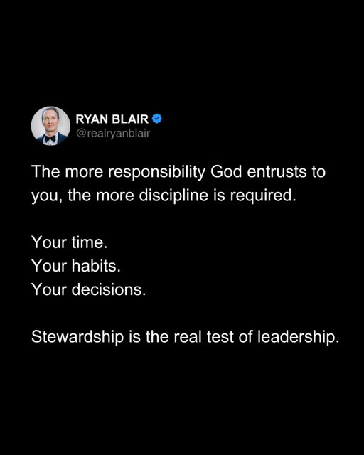 Most people pray for more…👇

More opportunity. More influence. More income.

But they’re not prepared for what comes with it.

Because increase doesn’t just multiply your rewards…

It multiplies your responsibility.

And if your character, discipline, and obedience don’t grow at the same rate…

What you prayed for can become what breaks you.

I’ve learned this the hard way.

Scaling a business, leading people, stewarding resources…it’s not just operational… it’s spiritual.

The real question isn’t “Can God trust you with more?”

It’s “Can you steward what you already have at a higher level?”

Because leadership isn’t proven in what you build…

It’s revealed in how you manage what’s been entrusted to you.

Discipline is the bridge between calling and capacity.

And stewardship?

That’s the standard.

If this hit, drop “STEWARD” in the comments.