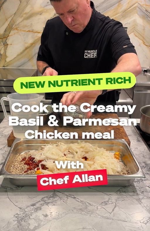 New range, new levels.🔥Chef Allan is cooking up the Creamy Basil & Parmesan Chicken from our new Nutrient Rich range - loaded with protein, magnesium, fibre & iron to fuel your body the right way. 💪