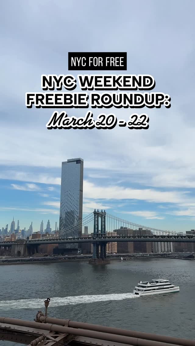 NYC WEEKEND FREEBIE ROUNDUP  MARCH 20 - 22

MULTI
🍵Cafe @equinox 10a-4p (Fri Domino Park & Sat Pier 84) 
MHTN
🥯 @angelinabakerynyc bagel giveaways Fri-Sun (25 Union Sq W)
⛸️ @wollmanrinknyc Community Days Fri-Sun (rentals $)
🎸@stoneyclover Hannah Montana 20 Fri-Sun 11a-5p (376 Bleeker St)
🔍 @anua_global Oppaz Challenge Sat-Sun 2-6p (Soho to Times Sq)
🌸@MadisonAvenueBID Fragrance Week Sat-Sun
📸@sigmaphoto Pop-Up Fri-Sun 10a-6p (21 Spring St) 
🎁@century21stores Mystery Gift Cards Fri-Sun (22 Cortlandt St) 
🖼️ @newmuseum Opening Weekend free admission (w/ RSVP)
🎤 @kpopnaraofficial BTS Celebration Sat-Sun (1237 Broadway)
🥮 @summerfridays x Fabrique (GWP) (550 5th Ave)
♟️Checkmate @BFPL Fri-Sat 10a-6p (230 Vessey St) 
BK
🛍️@uniqlousa Williamsburg Grand Opening Fri-Sun 11a-8p (187 Kent Ave)
☀️ @mujiusa Welcome Spring Fri-Sun 10a-3p (200 Wythe Ave)
NJ
🪴 @hasbro Spring Play Garden Sat-Sun 11a-5p (@americandream)

FRI
MULTI
🍧@ritasice free Italian Ice
🍦@carvelicecream 75c Flying Saucers
MHTN
🎤@barnesandnoble BTS Pop-Up 10a-5p (555 5th Ave)
🧁@nudestix Bakery @derbycupcoffee GWP (37 Elizabeth St)
🎨Power of Togetherness: @SesameStreet 10a-2p (590 Madison Ave) 
💡@Philipssonicare Night Switch 2p-8p (641 W 42nd St) 
🌷@ElizabethStreetGarden Spring Equinox Celebration 5-7p
🐠 @taiyaki free Pout Pout Fish first 50 11a (119 Baxter St)
BK
🌙 @pookiebakerynyc free ice cream 6p-1a (580 Coney Island Ave)
NJ
🧴 @kiehls Hoboken Party 4-8p (133 Washington St)

SAT
MULTI
☕️ @posh.vip Free coffee 7a (1 spot/ borough)
MHTN
🏀@c4energy Pop‑Up w/ @jhart 12p-6p (225 W 34th)
💐 @balmainbeauty Destin de Balmain 10a-6p (216 Lafayette)
🦖@highlinenyc Farewell Dinosaur 12-4p
🍰@andycakesnyc Pop-Up Shop 3-7p (10 E 8th St) 
🧡@orangetheory Re-Opening 9a-2p (605 3rd Ave) 
💚@EilishFragrances x @ultabeauty 12-6p (620 6th Ave) 
🌱 @thebatterynyc Big Spring Cutback 10a-1p
🍫 @hersheyschocolateworld free Reeses 10a-5p (701 7th Ave)
🌊 @saltair popup

SUN
🍩 @laneige_us first 50 Glaze Craze @doughdoughnuts (GWP)
MHTN
🌀@air.hq Analog Sunday 10a-2p (3 Howard St)
🎩Bridgerton Brothers Look-Alike 2-5p (Wash Sq Park) 
BX 
⚽️ @newyorkcityfc PreMatch Party 10:30a (856 River Ave)

#nycforfree