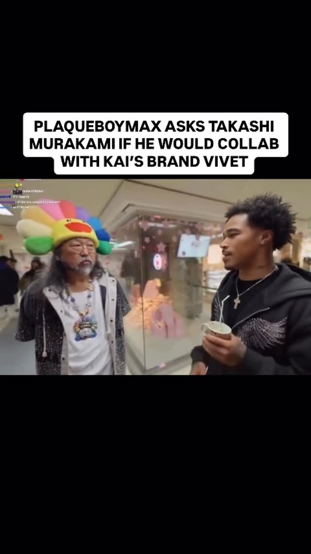 PlaqueBoyMax asks Takashi Murakami if he would be down to collaborate with Kai Cenat’s new brand, Vivet 👀 Would y’all want to see them collab?
