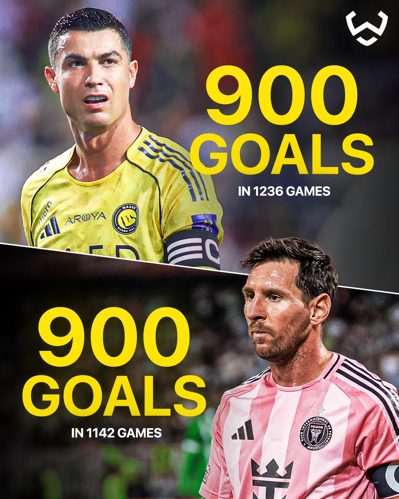 Lionel Messi hit the 900-goal milestone in 94 fewer games than Cristiano Ronaldo 😳💨

Can Messi reach the 1000-goal mark by the end of his career⁉️🤔