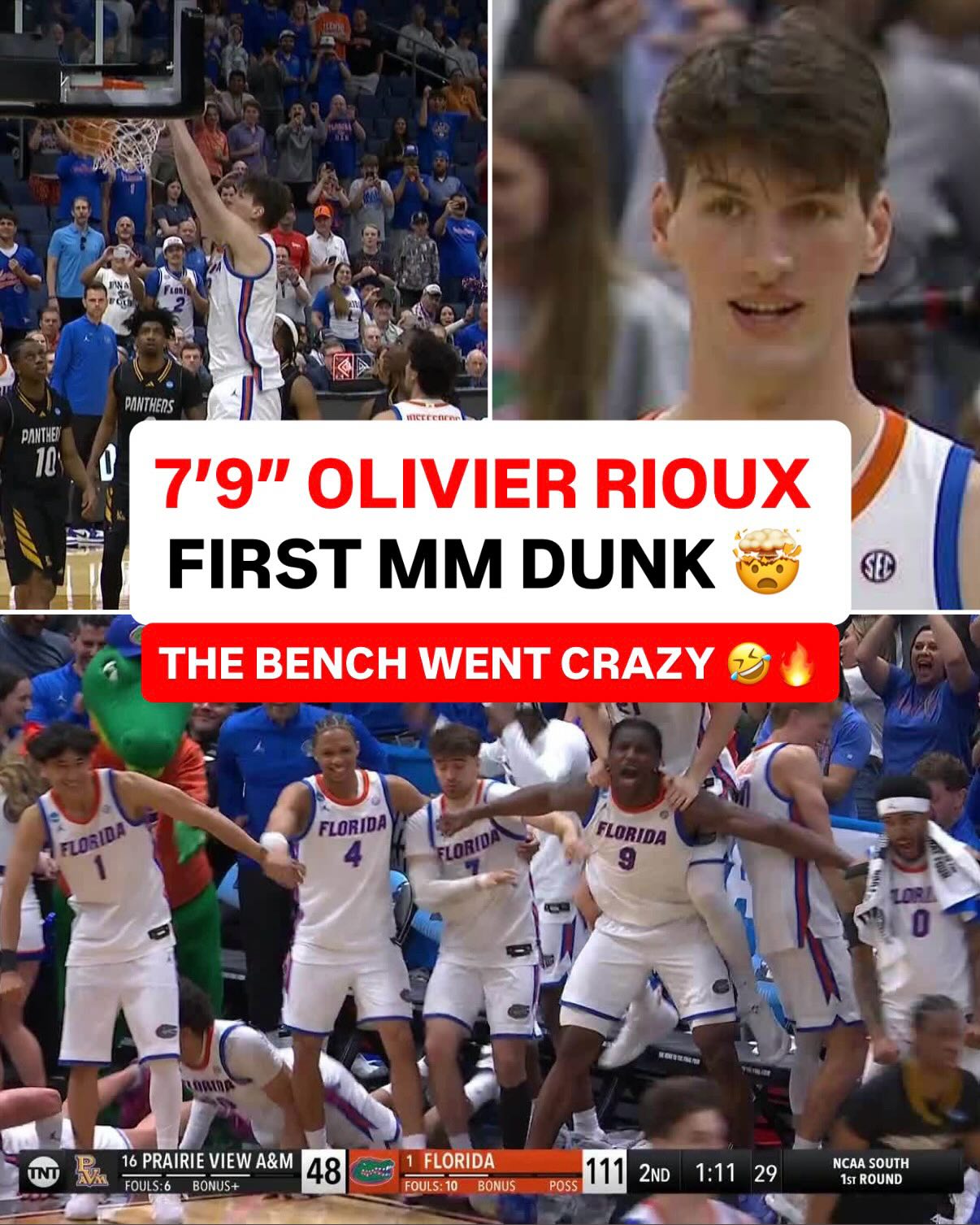 7’9” FRESHMAN OLIVIER RIOUX SLAMS IT FOR HIS FIRST MARCH MADNESS PTS 😤🔥

He barely got off the ground 😭

Watch March Madness on TNT Sports