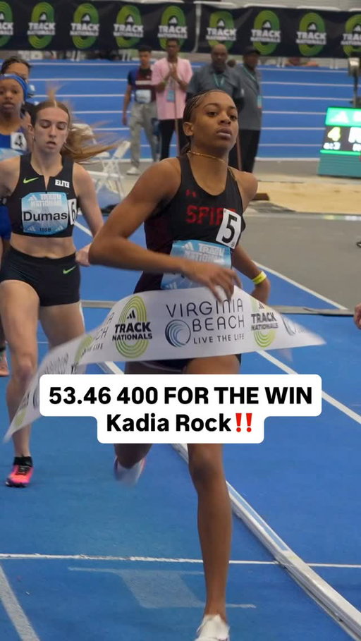 KADIA ROCK 😳😳 WHAT A RACE

Kadia Rock runs a 53.46 400m to take down the meet record ahead of Natalie Dumas (54.35)‼️