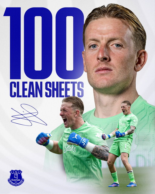 A century of clean sheets. Incredible!! 👏 

What an achievement, @jpickford1 .💙