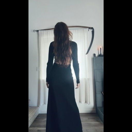 #ootd glorious @anndemeulemeester_official dress with perfect scoliosis window in the back + shoes I thrifted in my 20’s 🩶