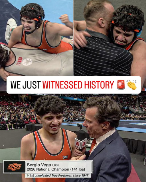 Oklahoma State’s Sergio Vega becomes the first undefeated true freshman since 1947 😱🏆

Vega beat the 2X 141 lbs national champion Jesse Mendez in sudden victory 🔥