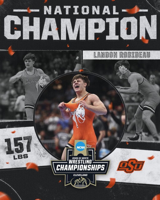 DOWN GOES THE FORMER NATIONAL CHAMPION 🫨

(5) @landon_robideau (157) of @cowboywrestling defeats (2) Antrell Taylor, 4-2, to become a National Champion at 157. 

#NCAAWrestling