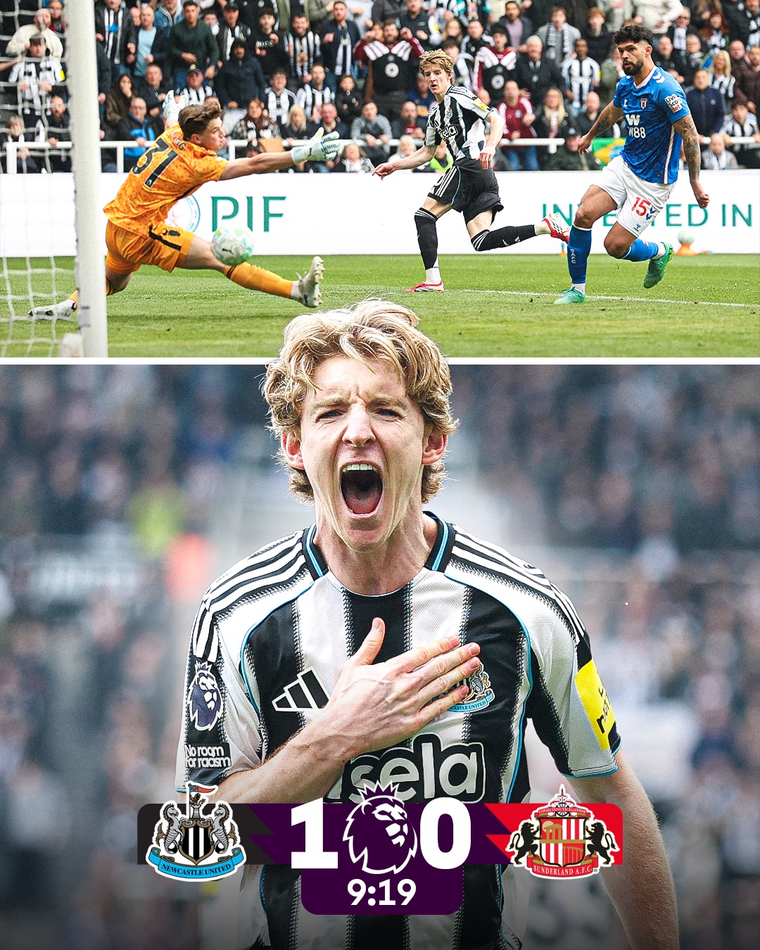 St James’ Park ERUPTS ⚫️⚪️ Anthony Gordon pounces on Luke O’Nien’s mistake to give @nufc the lead!