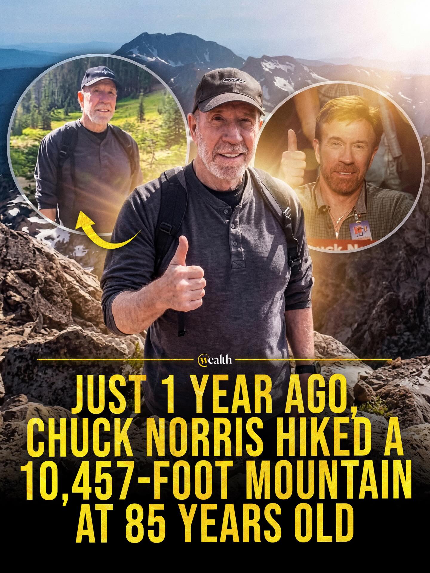 At 85, he climbed a volcano months before he passed ⛰️🕊️

Chuck Norris hiked 10,457-foot Lassen Peak in Northern California on March 10, 2025 at 85, then passed at 86 on March 19, 2026.

That contrast is what makes the moment stick. Vitality can stretch much further than people expect, but it never rewrites the ending.

A strong body can carry someone far, just not forever.

#Health #Lifestyle #ActiveAging #Longevity #ChuckNorris