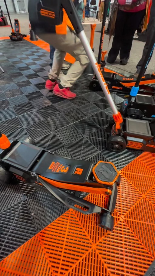 @shoproadtek battery powered floor jack. The number one benefit from these I could see for myself is the limited space I have in the shop. On one side of my lift I only have maybe 2 ft. Not enough to be able to pump a floor jack. Also it will work without the battery just so you all know that say what happens if the  battery dies