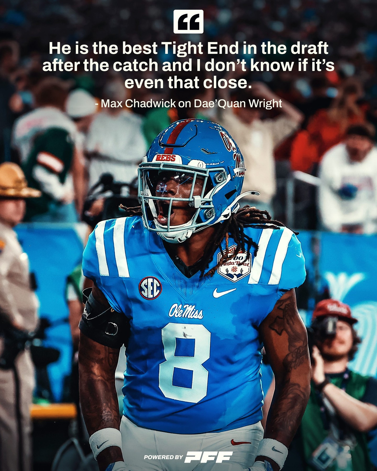 Ole Miss TE Dae’Quan Wright is an underrated sleeper in the 2026 NFL Draft

Wright led ALL Tight Ends in College Football in Yards After Catch Last Season💨