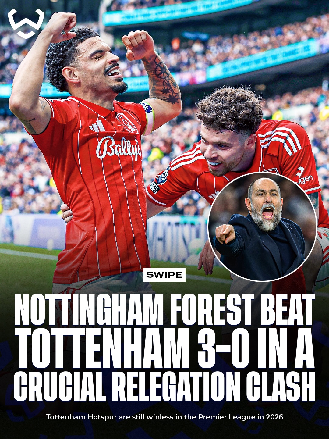 Nottingham Forest pull off a HUGE win over Spurs 🤯🔥

Tottenham are now just 1 point above the relegation zone and still without a single Premier League win in 2026…

Are Spurs really heading for a shock relegation? 👀