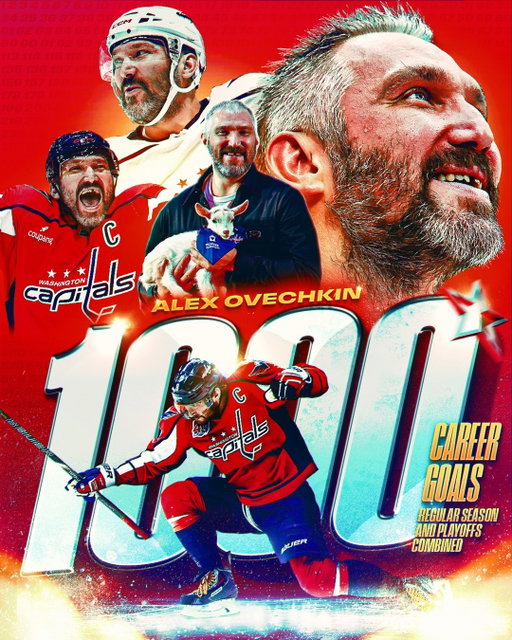 OVI x 1,000 🚨

@aleksandrovechkinofficial joins Wayne Gretzky as the second player in NHL history to score 1,000 career goals in the regular season and #StanleyCup Playoffs combined!