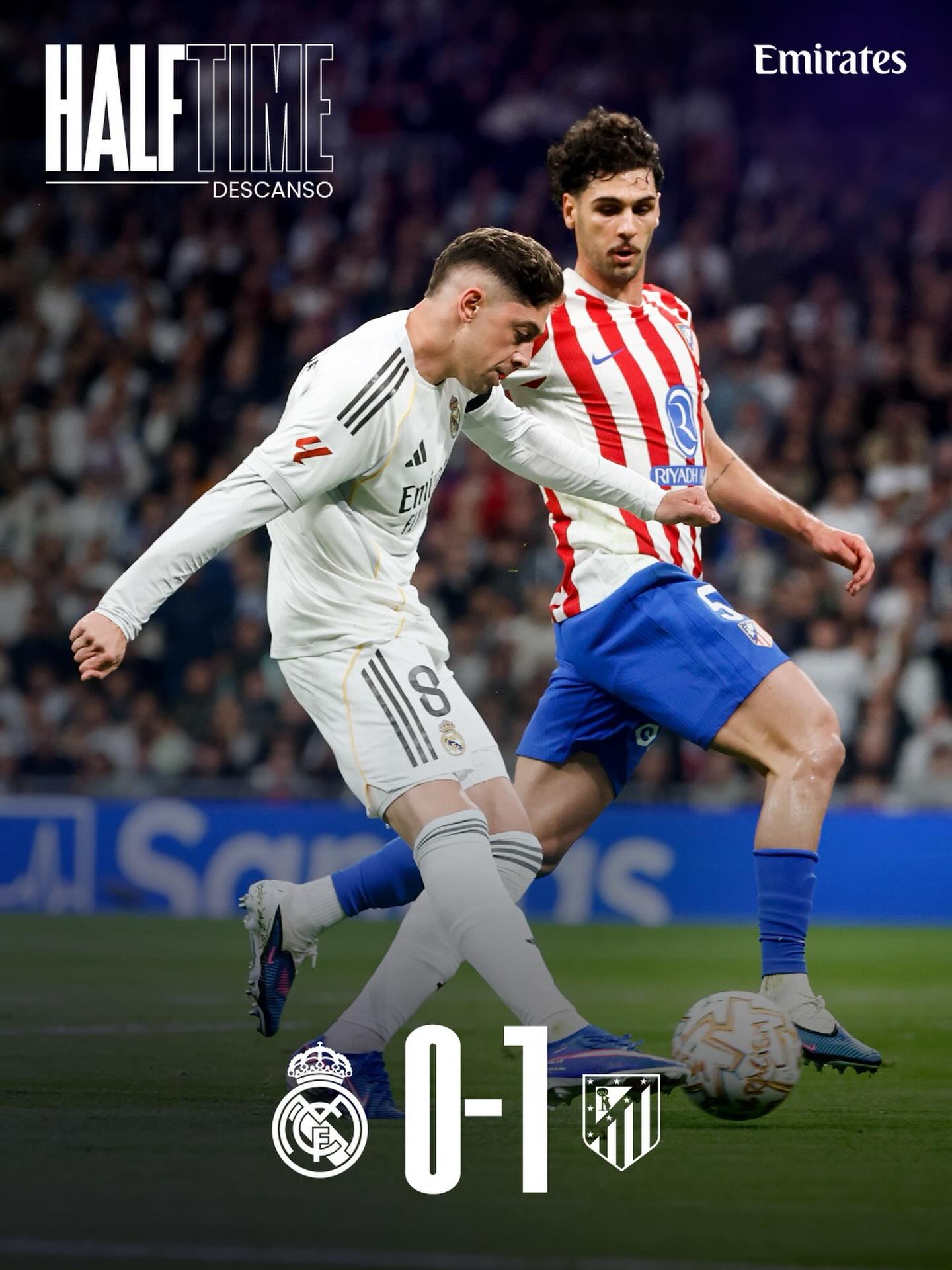 ⏸️ HT: Real Madrid 0-1 Atlético de Madrid
⚽ 33’ Lookman
#RealMadridAtleti | @emirates